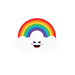 Cartoon rainbow, colorful rainbow decorated with hearts and clouds, colorful collection of graphic illustrations.