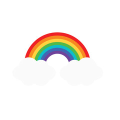 Cartoon rainbow, colorful rainbow decorated with hearts and clouds, colorful collection of graphic illustrations.