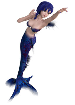3D Anime mermaid with blue tail