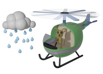 Dog and Helicopter and rain and clouds