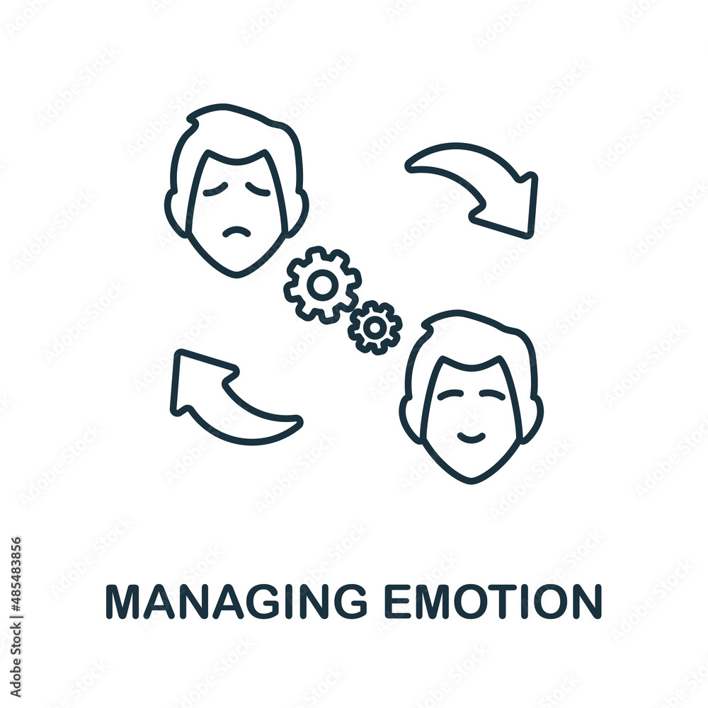 Poster managing emotion icon. line element from psychotherapy collection. linear managing emotion icon sign