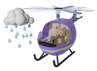 Cat and Helicopter and rain and clouds
