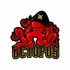 vector illustration of octopus logo wearing a pirate hat, sport logo, template