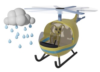 Dog and Helicopter and rain and clouds
