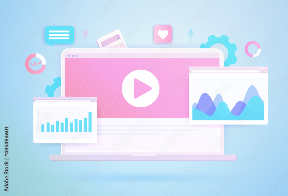 Poster digital advertising analytics concept. video marketing data business statistics. online programmatic