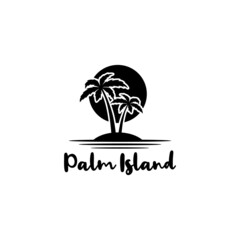 Fototapeta premium Palm island sun sea wave, for Holiday Vacation logo Icon