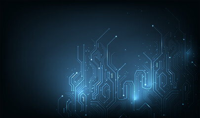 Circuit board texture technology background.Vector abstract technology illustration Circuit board on dark blue background.High tech circuit board connection system concept. 