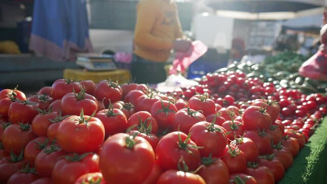 Antalya, Turkey - February 5, 2022: Fruit and vegetables at the Antalya local market. 4K. High quality 4k footage