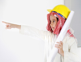 Little cute Arabic child engineer
