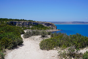 Fototapeta na wymiar leucate pathway dirt road sea mediterranean natural coast in south france