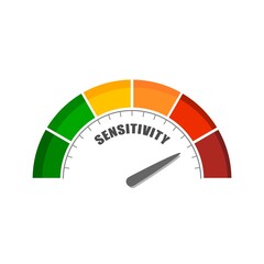 Sensitivity measuring device with arrow and scale.