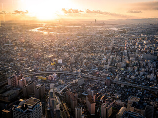 あべのハルカスからの美しい大阪の夕景