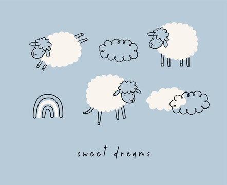 Cute cartoon sheep - vector print. 