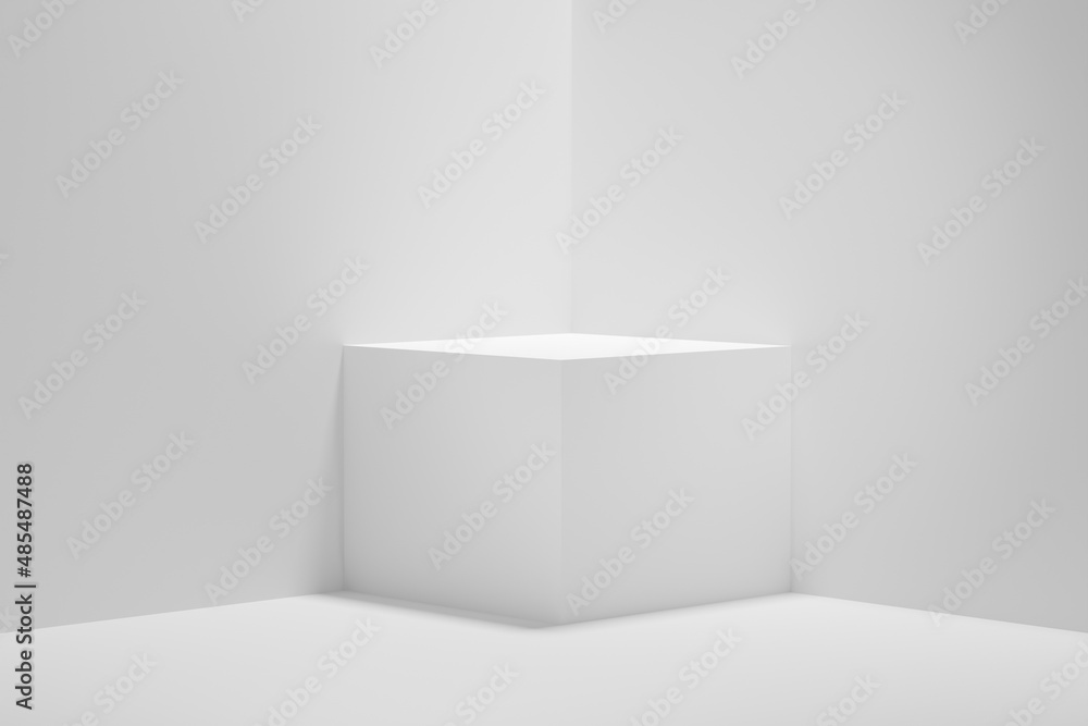 Poster empty pedestal display on white background with blank platform stand for product presentation.