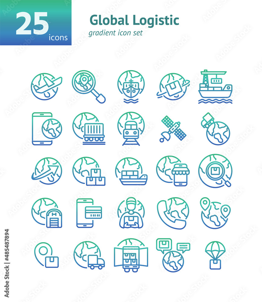 Poster global logistic gradient icon set. vector and illustration.