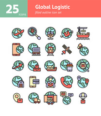 Global Logistic filled outline icon set. Vector and Illustration.