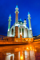 Night view of the Kul Sharif Mosque in Kazan Kremlin.