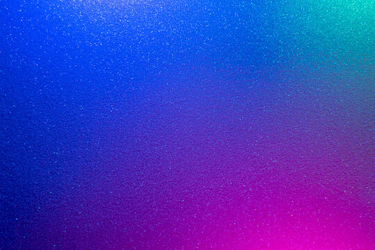 Color Gradient Background. Grain Texture. Holographic Uv Led Illumination. Neon Light Blue Magenta Pink Glitter On Bright Shimmering Fluorescent Abstract Overlay.