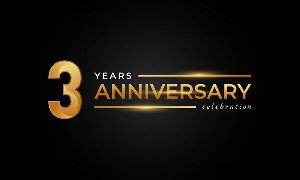 3 Year Anniversary Celebration with Shiny Golden and Silver Color for Celebration Event, Wedding, Greeting card, and Invitation Isolated on Black Background