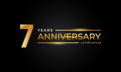 7 Year Anniversary Celebration with Shiny Golden and Silver Color for Celebration Event, Wedding, Greeting card, and Invitation Isolated on Black Background