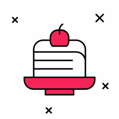 Filled outline Piece of cake icon isolated on white background. Happy Birthday. Vector