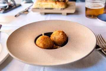 Delicious meal of Spanish fusion cuisine, beautiful dish