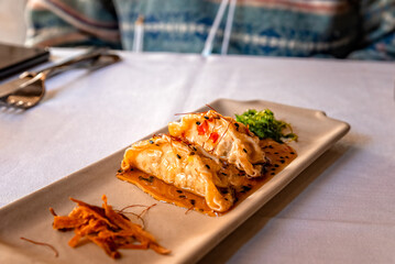 Delicious meal of Spanish fusion cuisine, beautiful dish