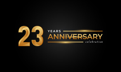 23 Year Anniversary Celebration with Shiny Golden and Silver Color for Celebration Event, Wedding, Greeting card, and Invitation Isolated on Black Background