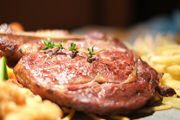 grilled beef steak with vegetables