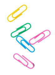 Multi-colored paper clips isolated on a white