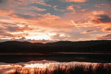 bright sunset at the lake