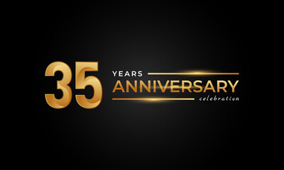 35 Year Anniversary Celebration with Shiny Golden and Silver Color for Celebration Event, Wedding, Greeting card, and Invitation Isolated on Black Background