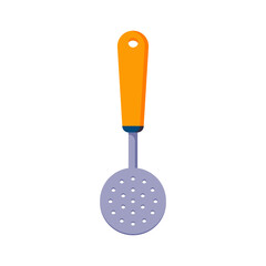Skimmer in flat design. Kitchen utensils for removing foam on an isolated white background. Vector stock illustration