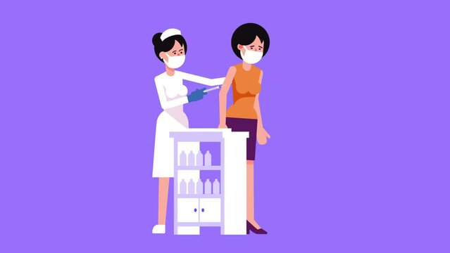 Vaccination of people. Nurse puts vaccine on patient. 2d animation with alpha channel