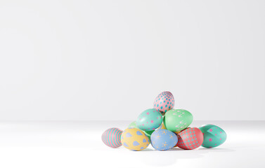 Group of easter eggs painted isolate on white background 3D rendering