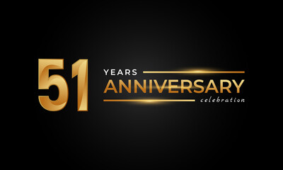 51 Year Anniversary Celebration with Shiny Golden and Silver Color for Celebration Event, Wedding, Greeting card, and Invitation Isolated on Black Background
