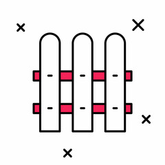 Filled outline Garden fence wooden icon isolated on white background. Vector