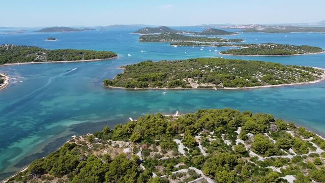 Aerial Drone View of the Kornati Islands at the Adriatic Sea in Dalmatia, Croatia