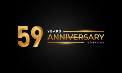 59 Year Anniversary Celebration with Shiny Golden and Silver Color for Celebration Event, Wedding, Greeting card, and Invitation Isolated on Black Background