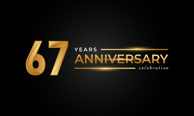 Obraz premium 67 Year Anniversary Celebration with Shiny Golden and Silver Color for Celebration Event, Wedding, Greeting card, and Invitation Isolated on Black Background