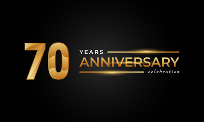 70 Year Anniversary Celebration with Shiny Golden and Silver Color for Celebration Event, Wedding, Greeting card, and Invitation Isolated on Black Background
