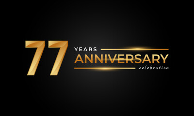 77 Year Anniversary Celebration with Shiny Golden and Silver Color for Celebration Event, Wedding, Greeting card, and Invitation Isolated on Black Background