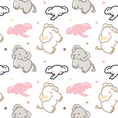 Seamless Pattern with Cartoon Elephant Design on White Background