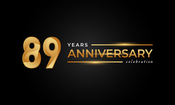 89 Year Anniversary Celebration with Shiny Golden and Silver Color for Celebration Event, Wedding, Greeting card, and Invitation Isolated on Black Background