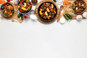 Concept of tasty food with beef with vegetables, space for text