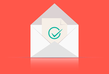 Vector email icon. Message vector symbol on red background. Message YES