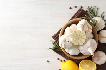 Concept of cooking with garlic on wooden table
