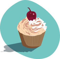 Delicious cupcake with creme and cherry on top