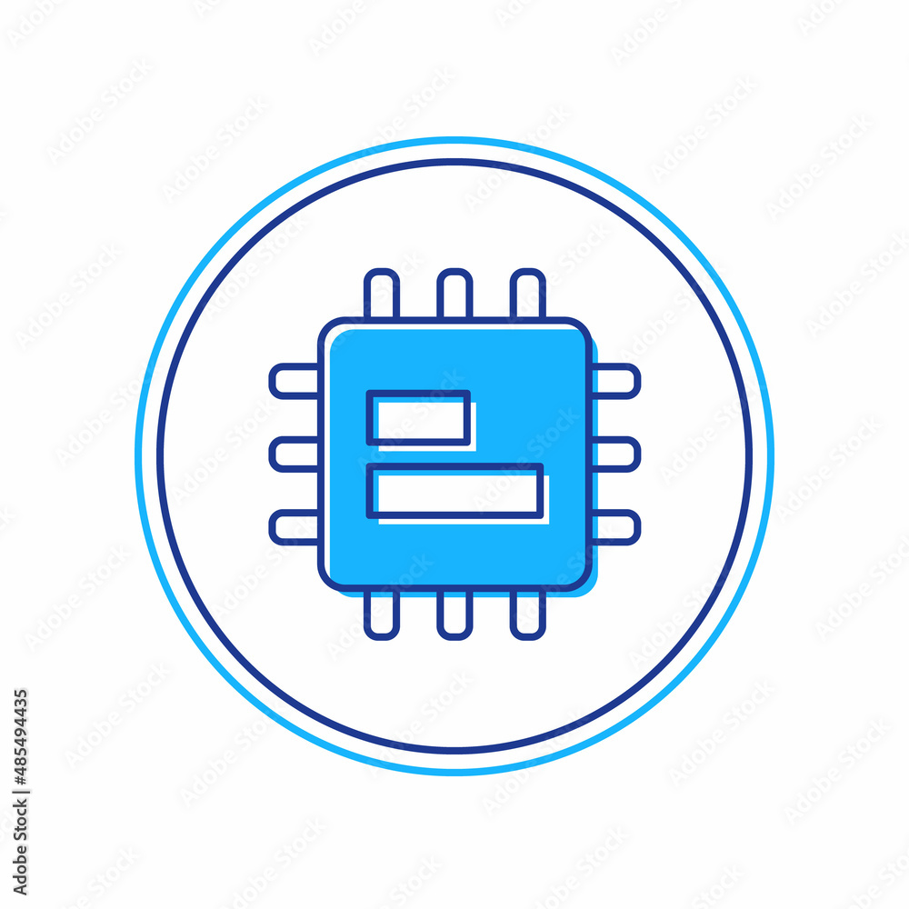 Poster filled outline computer processor with microcircuits cpu icon isolated on white background. chip or 
