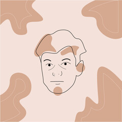 Adult Male Face with Line Art design style. perfect for Social Media Templates, Wall Art, Posters. Vector Illustration.
